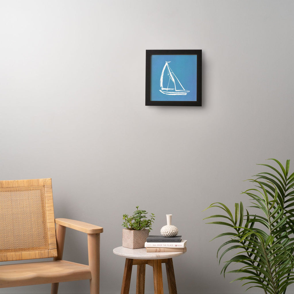 Intemporalis Sailboat Drawing Blue Framed Wall Art