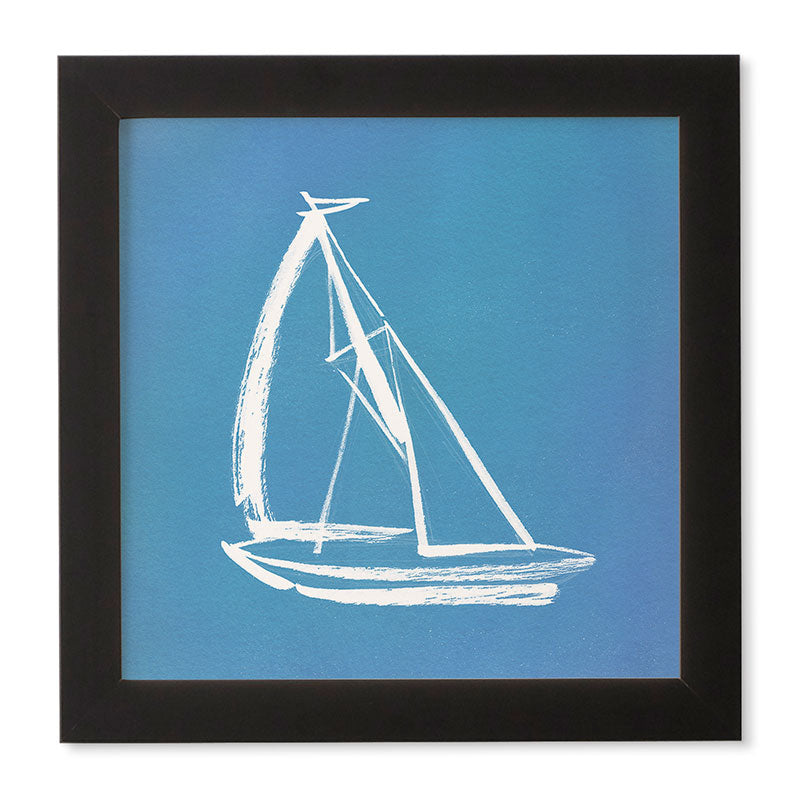 Intemporalis Sailboat Drawing Blue Framed Wall Art