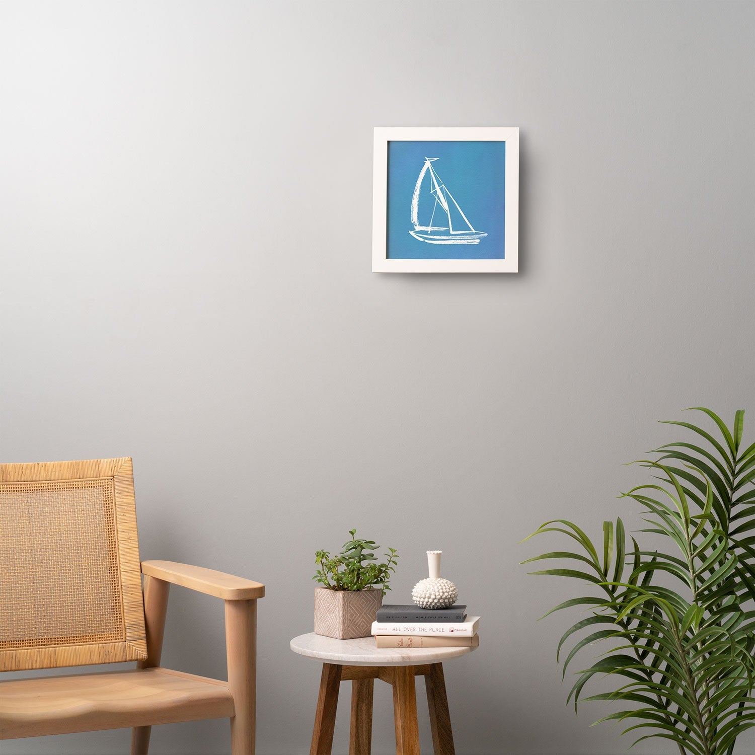 Intemporalis Sailboat Drawing Blue Framed Wall Art