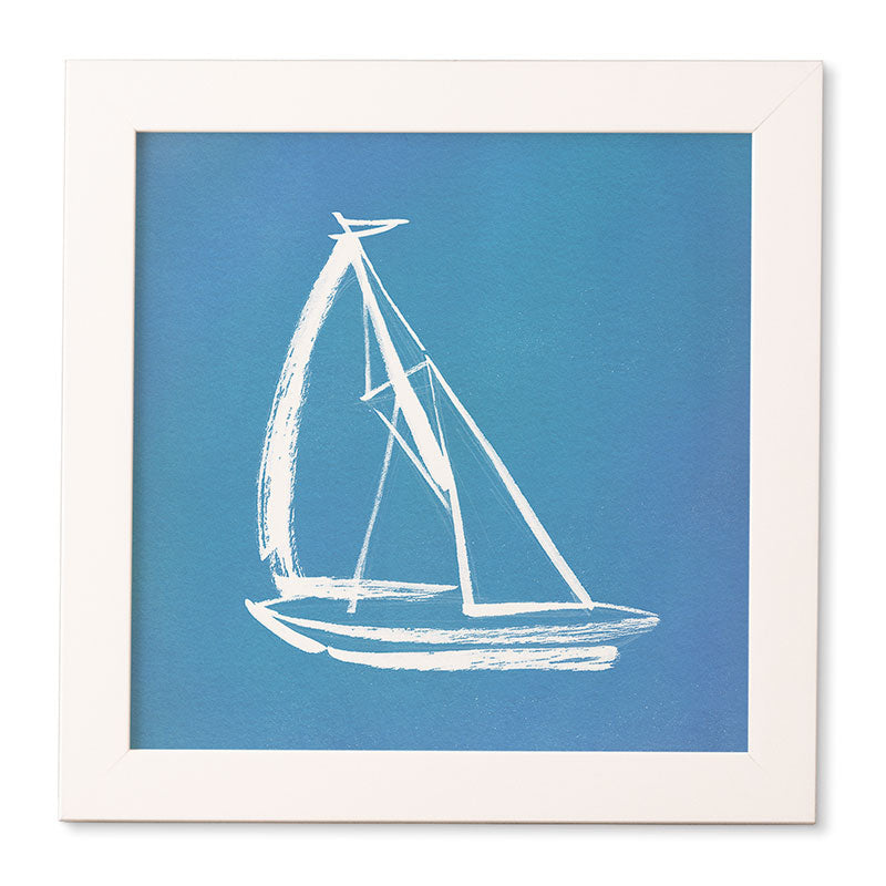 Intemporalis Sailboat Drawing Blue Framed Wall Art