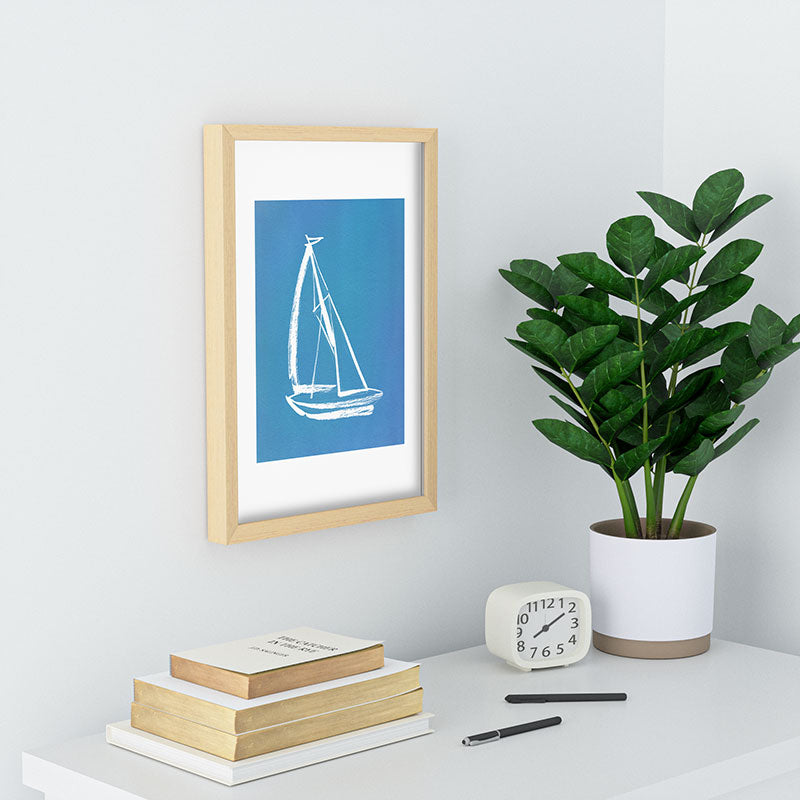 Intemporalis Sailboat Drawing Blue Recessed Framing Rectangle