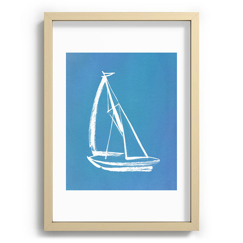Intemporalis Sailboat Drawing Blue Recessed Framing Rectangle