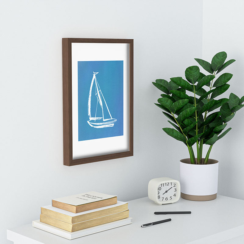 Intemporalis Sailboat Drawing Blue Recessed Framing Rectangle