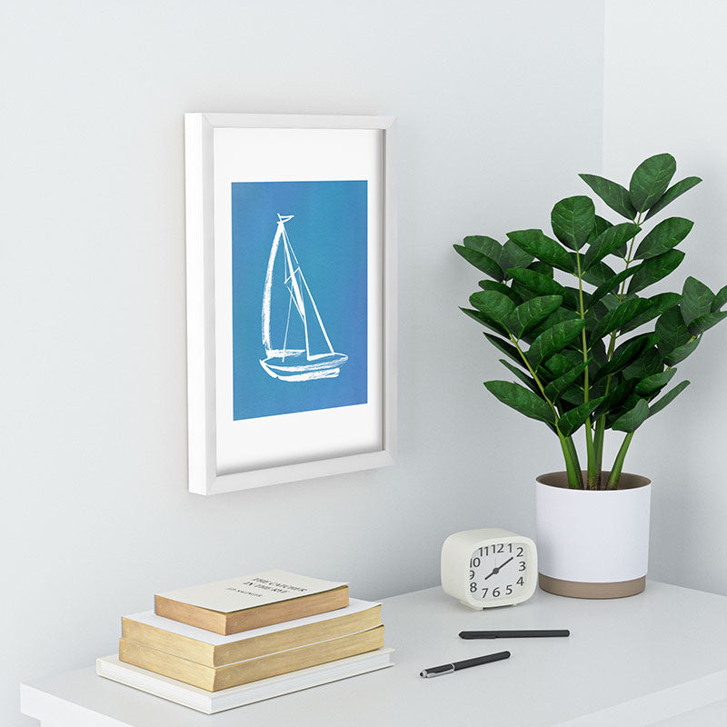 Intemporalis Sailboat Drawing Blue Recessed Framing Rectangle