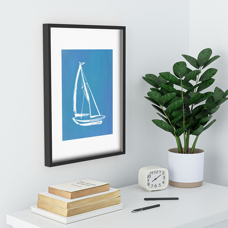 Intemporalis Sailboat Drawing Blue Recessed Framing Rectangle