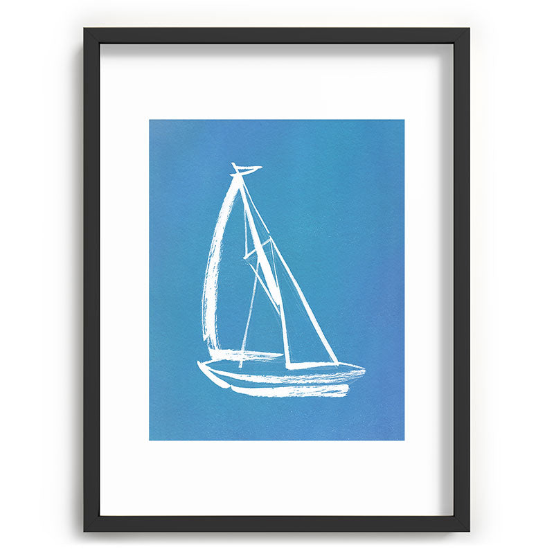 Intemporalis Sailboat Drawing Blue Recessed Framing Rectangle