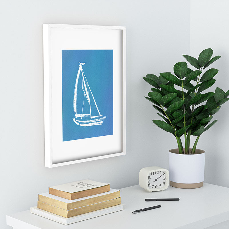 Intemporalis Sailboat Drawing Blue Recessed Framing Rectangle