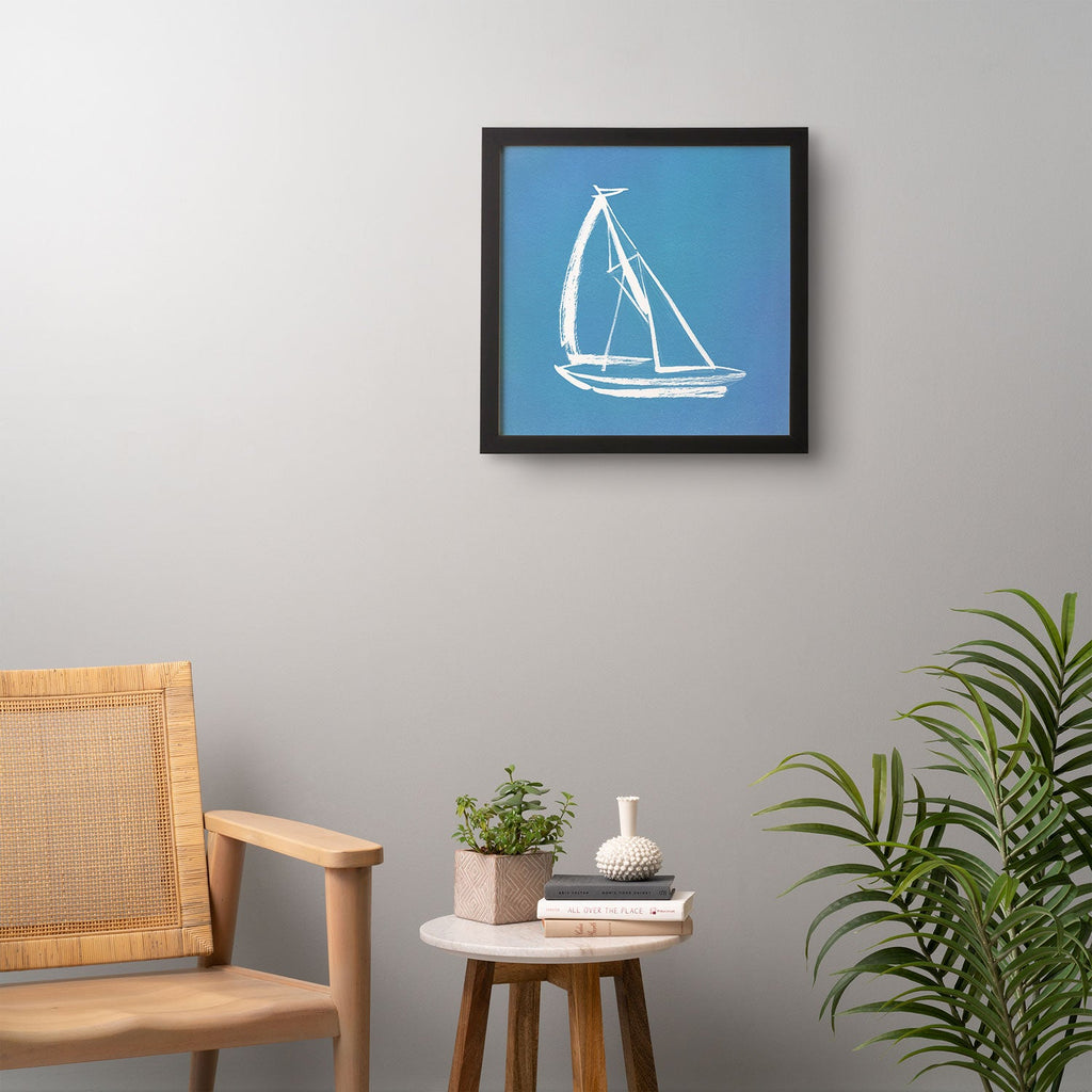 Intemporalis Sailboat Drawing Blue Framed Wall Art