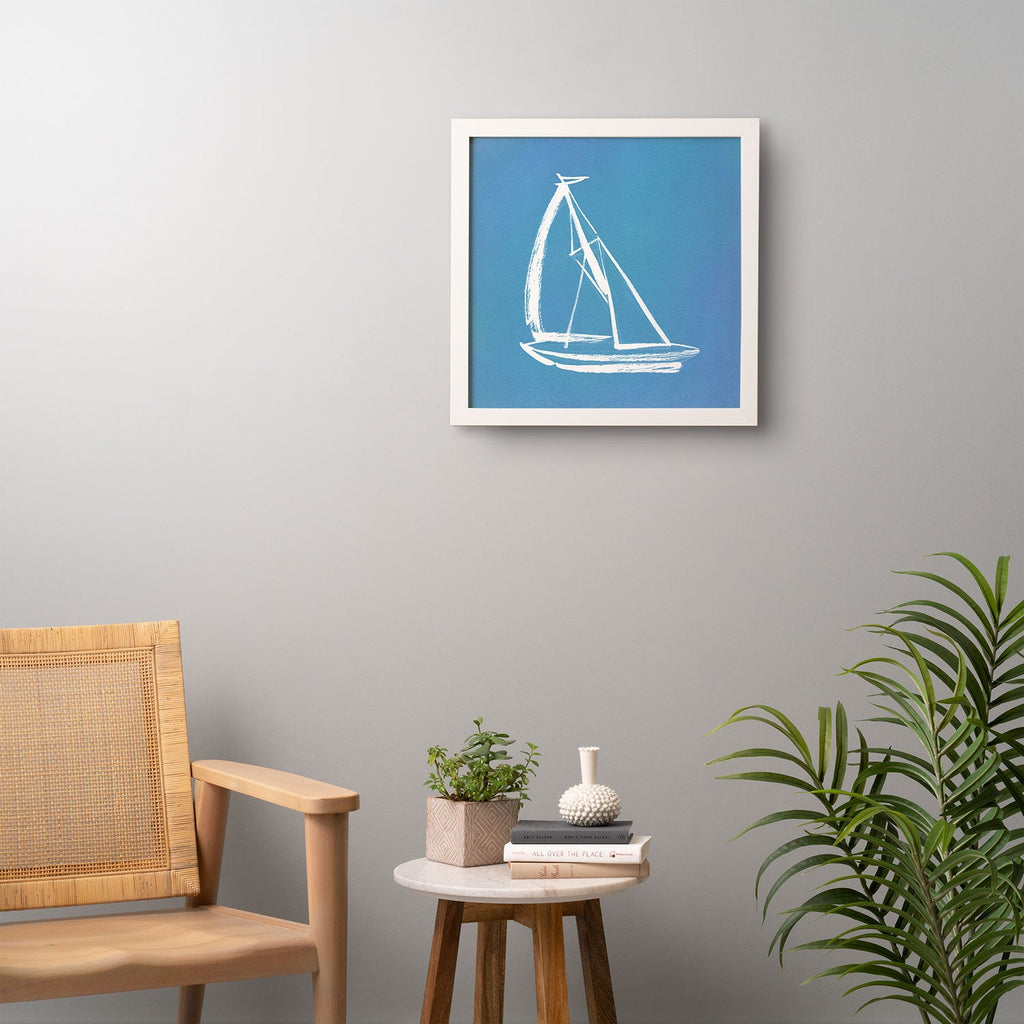 Intemporalis Sailboat Drawing Blue Framed Wall Art