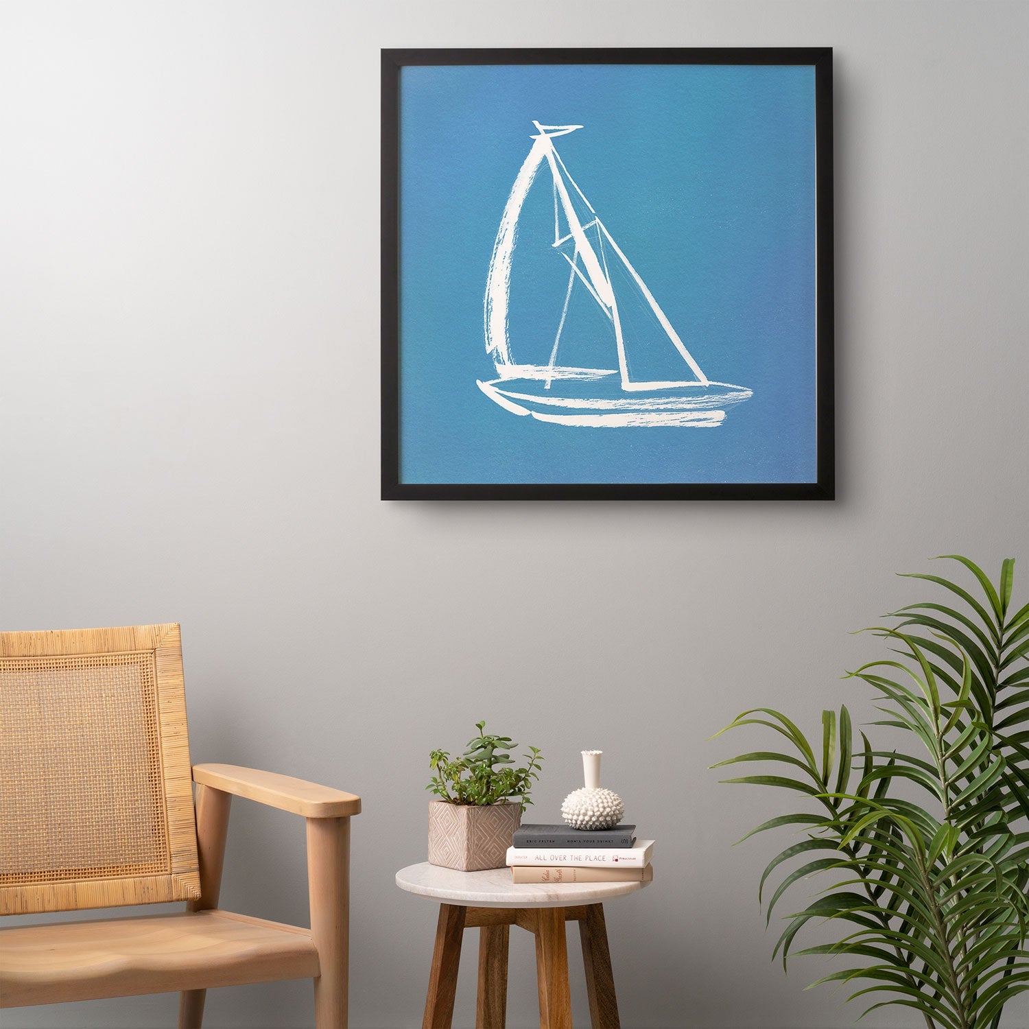 Intemporalis Sailboat Drawing Blue Framed Wall Art
