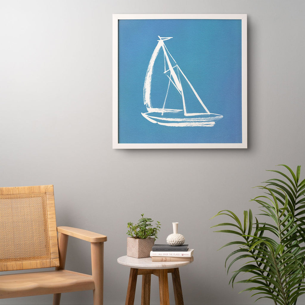 Intemporalis Sailboat Drawing Blue Framed Wall Art