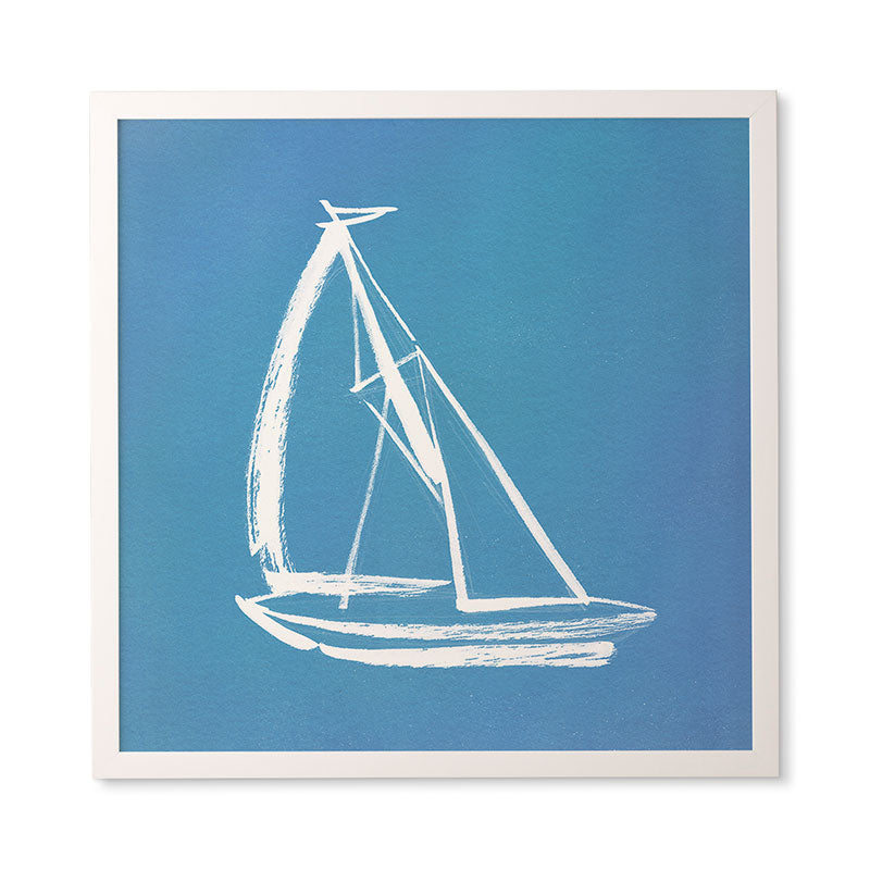 Intemporalis Sailboat Drawing Blue Framed Wall Art