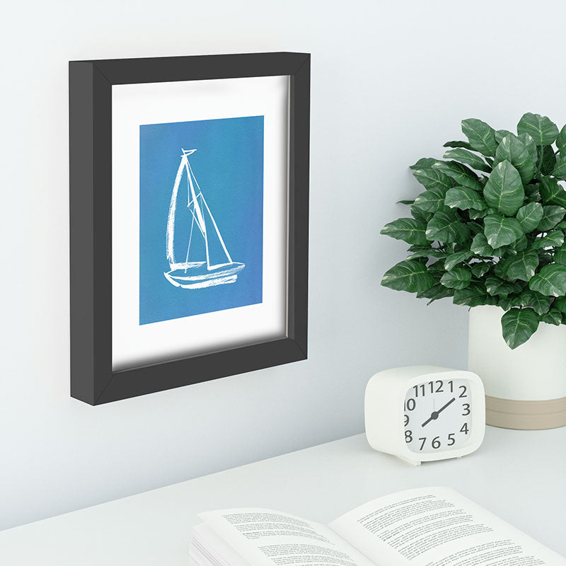 Intemporalis Sailboat Drawing Blue Recessed Framing Rectangle