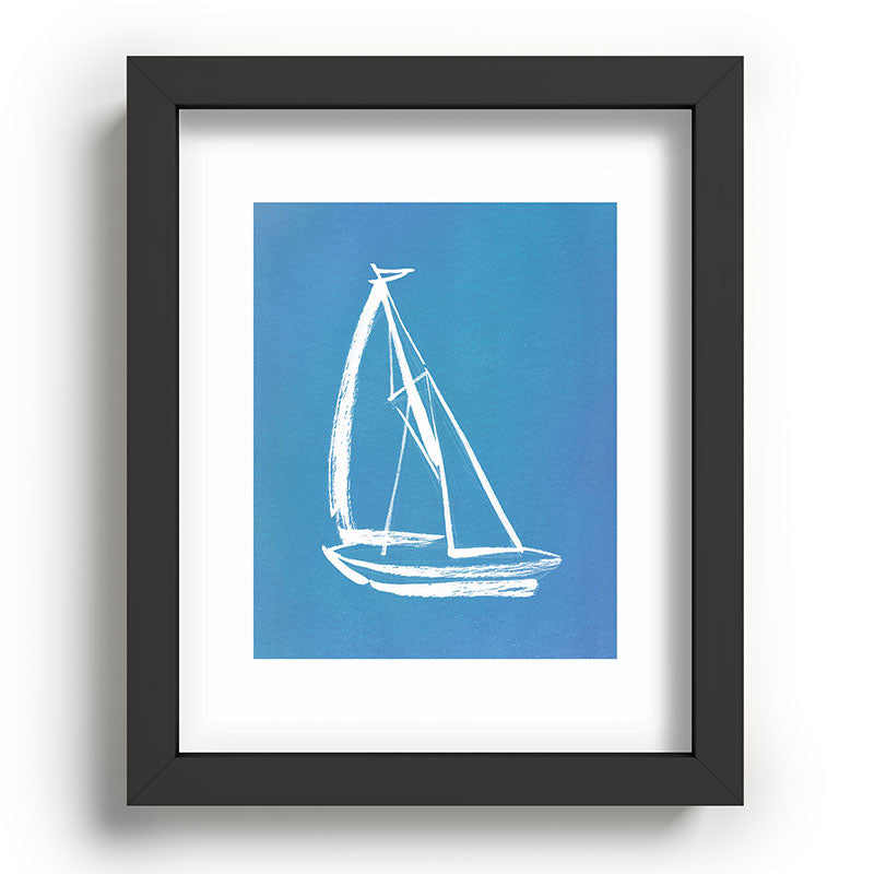 Intemporalis Sailboat Drawing Blue Recessed Framing Rectangle