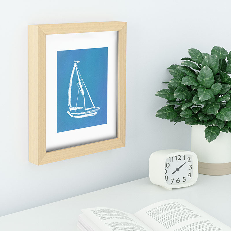 Intemporalis Sailboat Drawing Blue Recessed Framing Rectangle