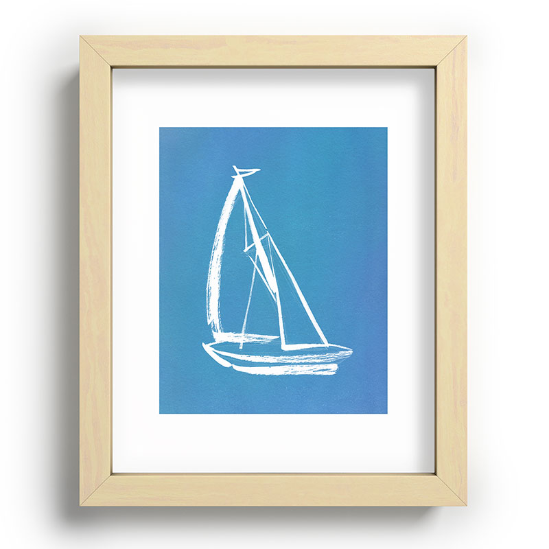 Intemporalis Sailboat Drawing Blue Recessed Framing Rectangle