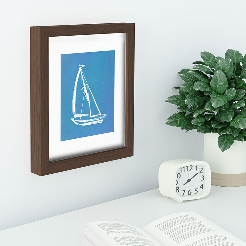Intemporalis Sailboat Drawing Blue Recessed Framing Rectangle