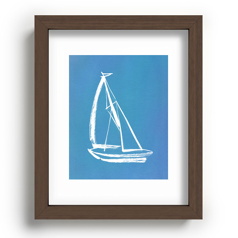 Intemporalis Sailboat Drawing Blue Recessed Framing Rectangle