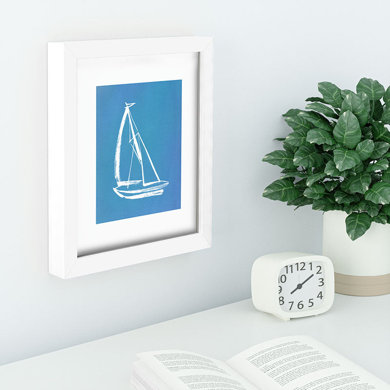 Intemporalis Sailboat Drawing Blue Recessed Framing Rectangle