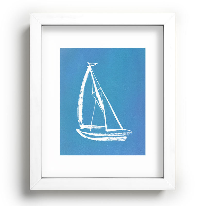 Intemporalis Sailboat Drawing Blue Recessed Framing Rectangle