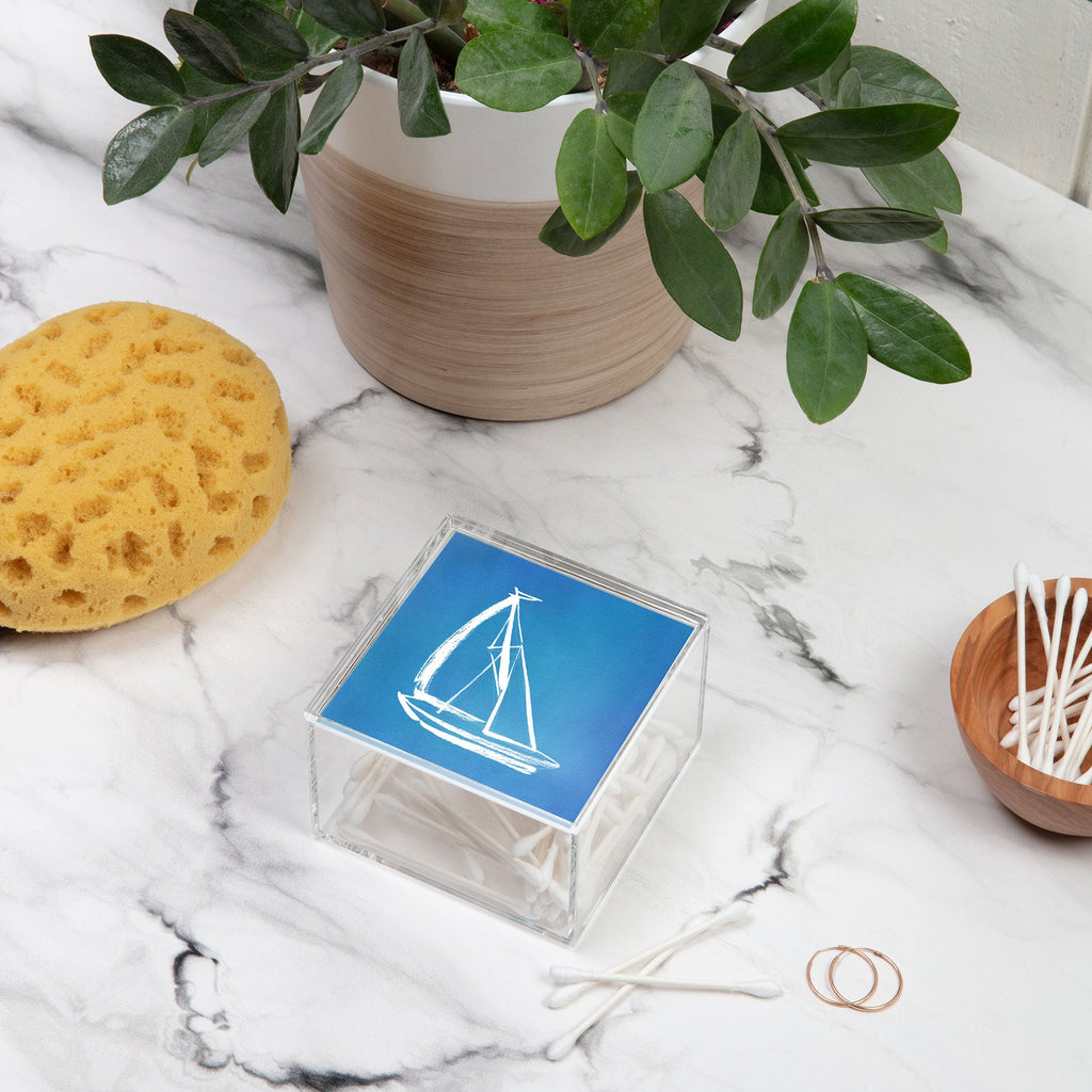 Intemporalis Sailboat Drawing Blue Acrylic Box
