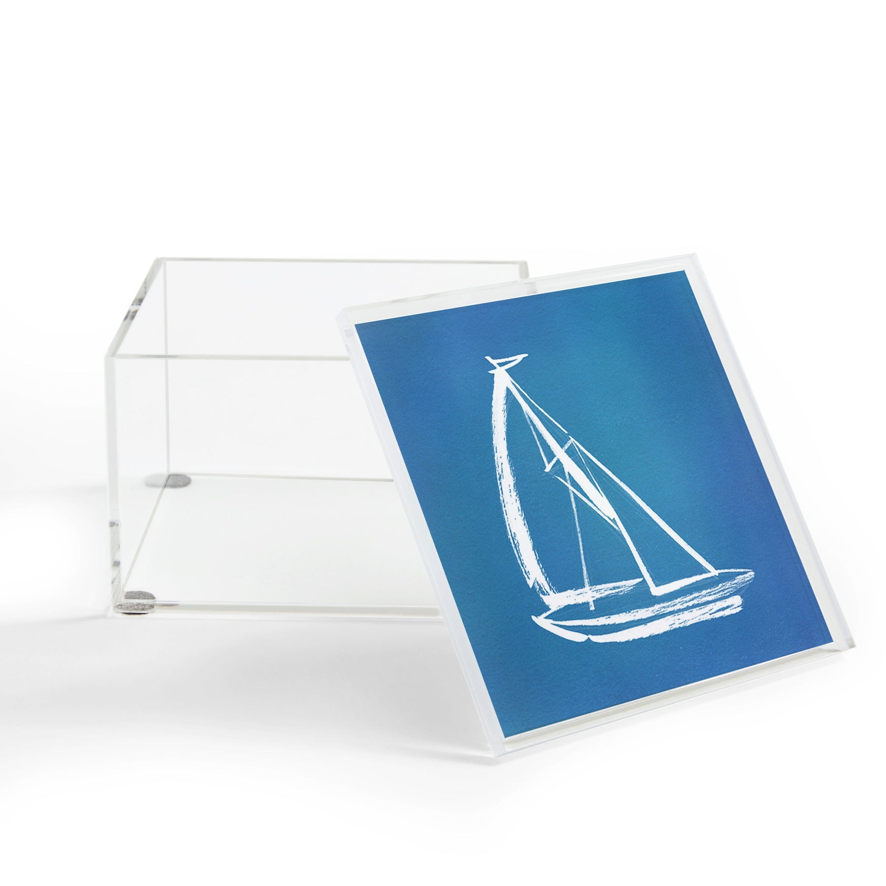 Intemporalis Sailboat Drawing Blue Acrylic Box