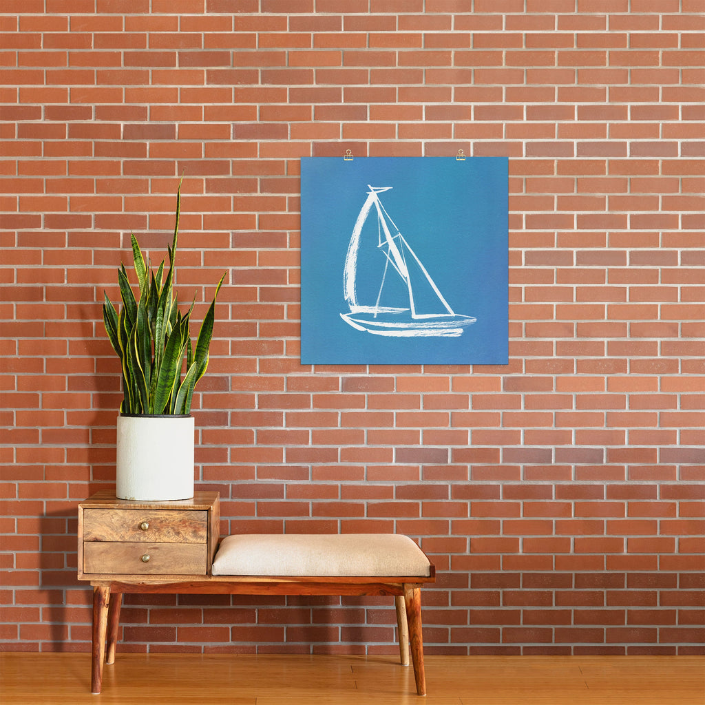 Intemporalis Sailboat Drawing Blue Art Print