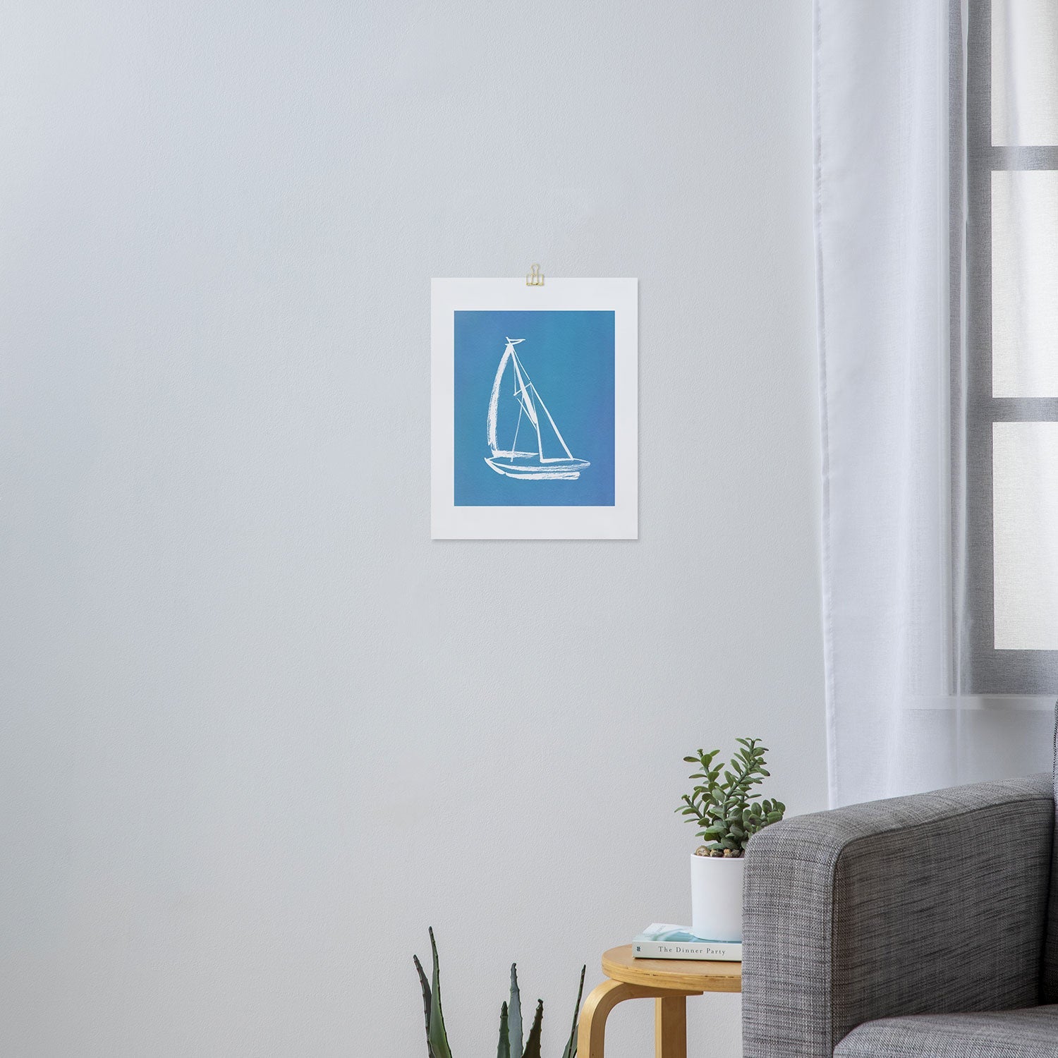 Intemporalis Sailboat Drawing Blue Art Print