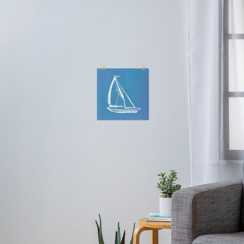 Intemporalis Sailboat Drawing Blue Art Print