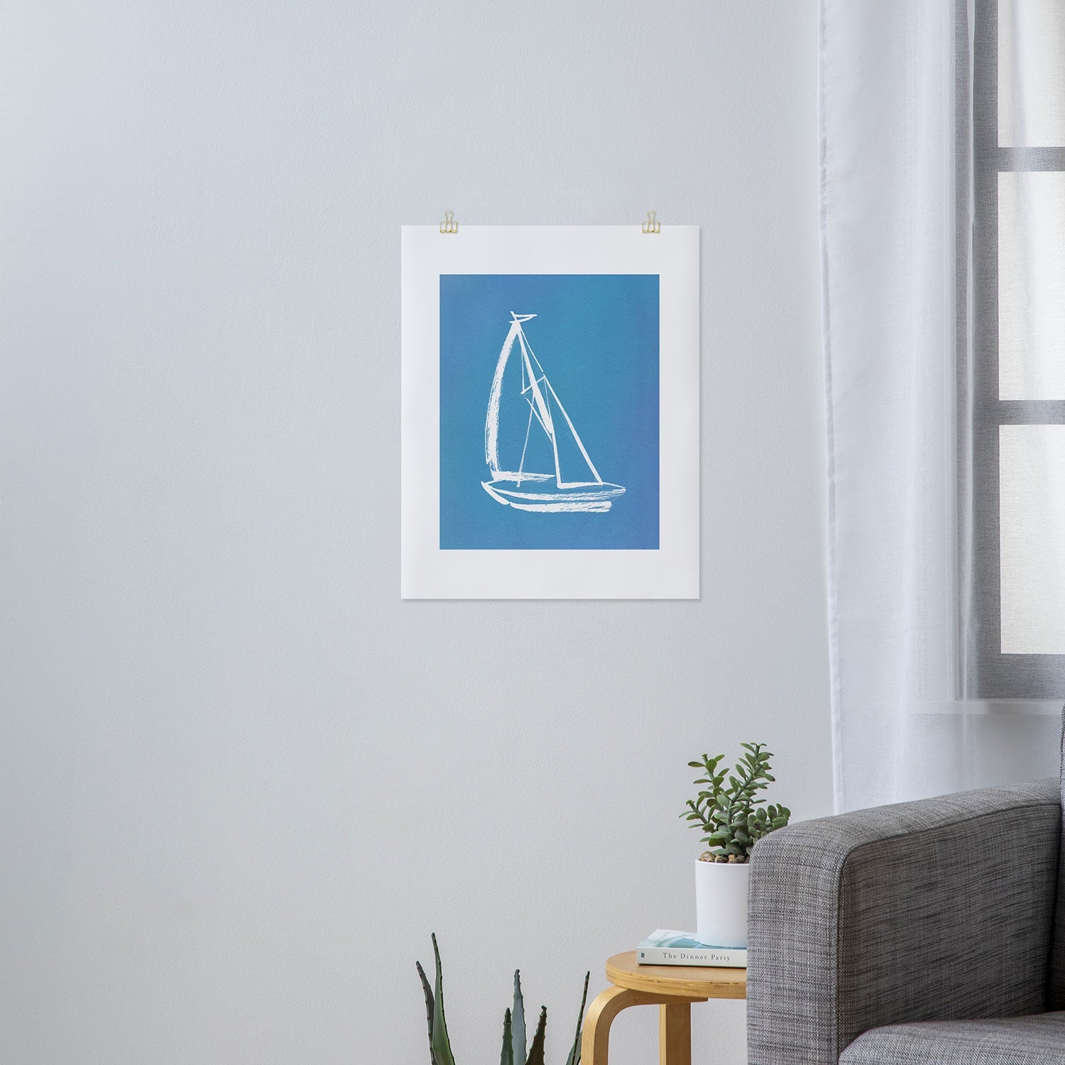 Intemporalis Sailboat Drawing Blue Art Print