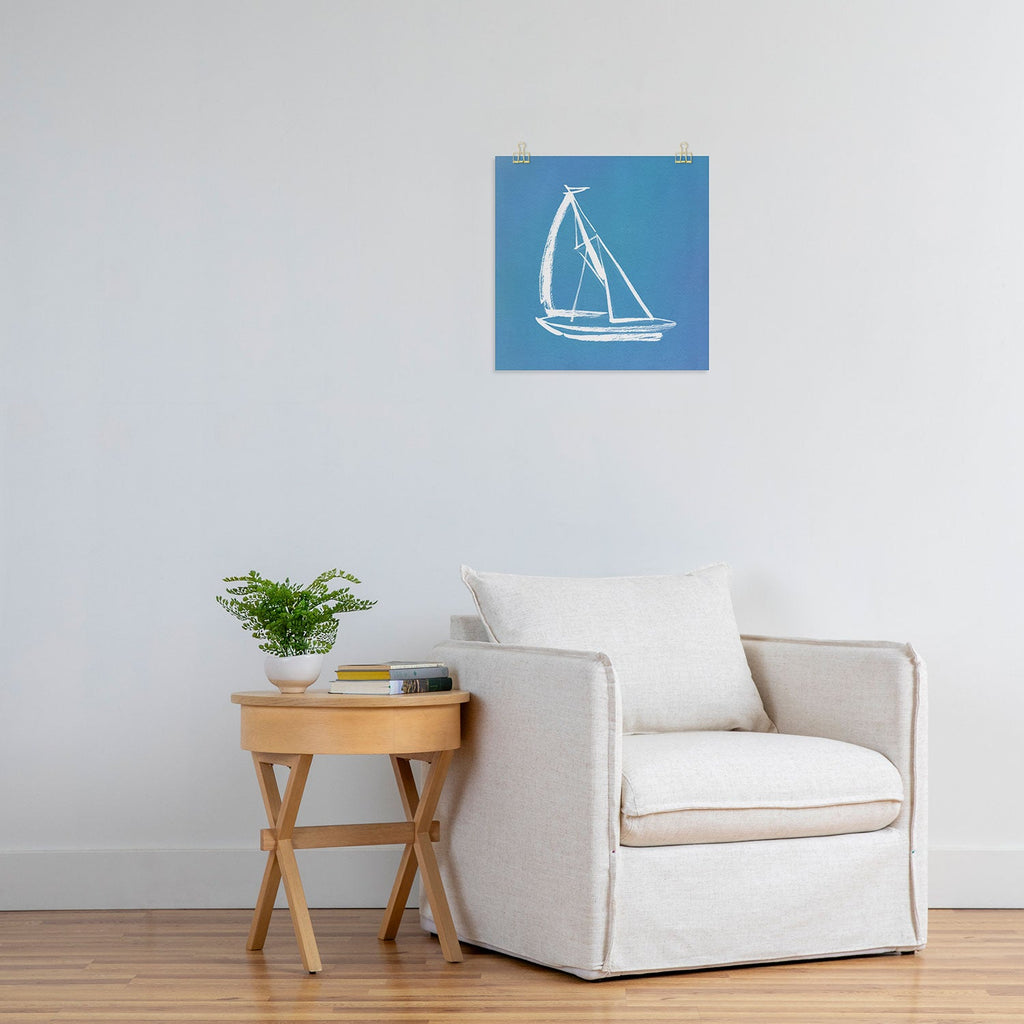 Intemporalis Sailboat Drawing Blue Art Print