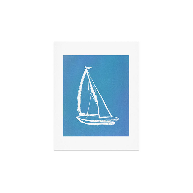 Intemporalis Sailboat Drawing Blue Art Print