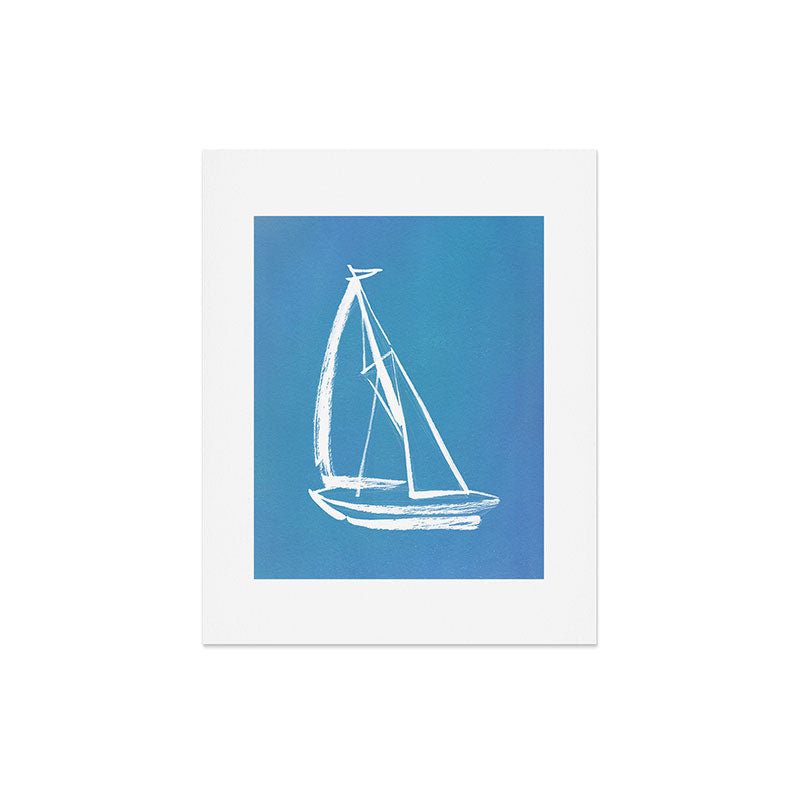 Intemporalis Sailboat Drawing Blue Art Print