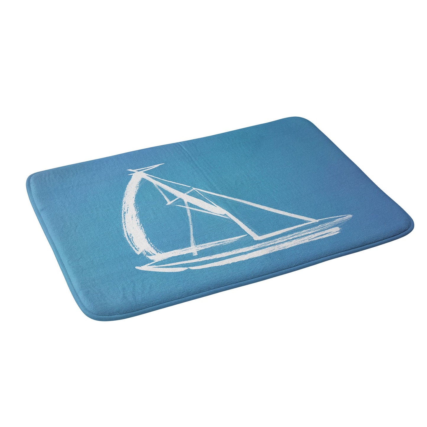 Intemporalis Sailboat Drawing Blue Memory Foam Bath Mat