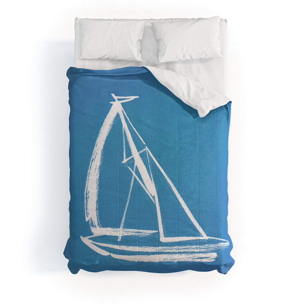 Intemporalis Sailboat Drawing Blue Comforter