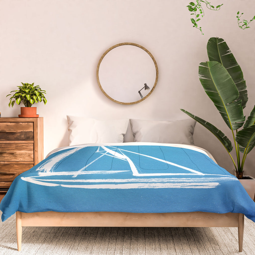 Intemporalis Sailboat Drawing Blue Comforter