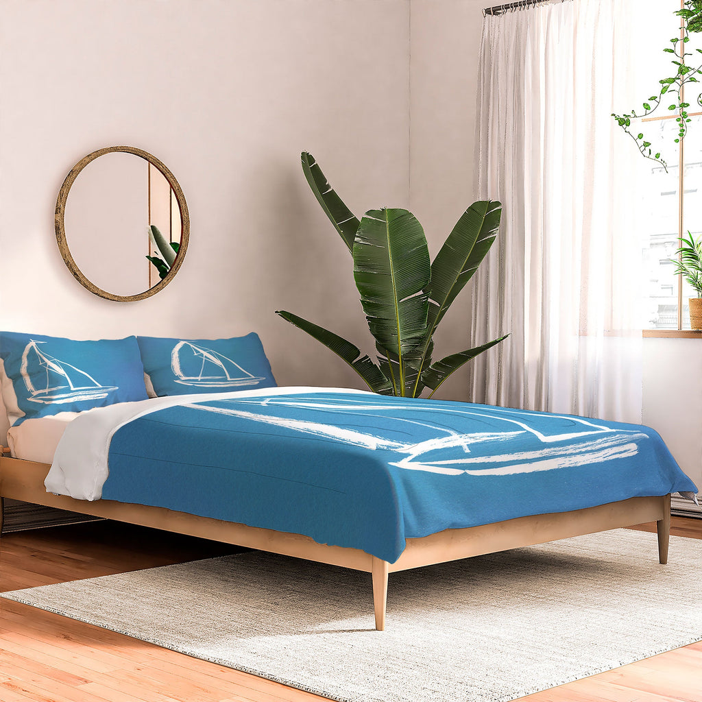 Intemporalis Sailboat Drawing Blue Comforter