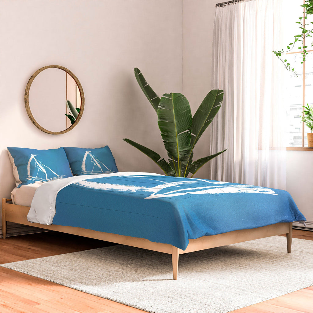 Intemporalis Sailboat Drawing Blue Comforter