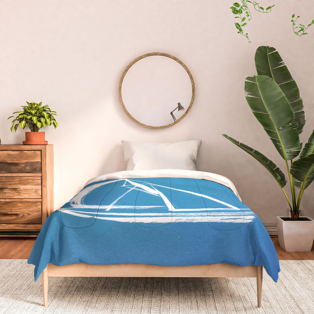 Intemporalis Sailboat Drawing Blue Comforter