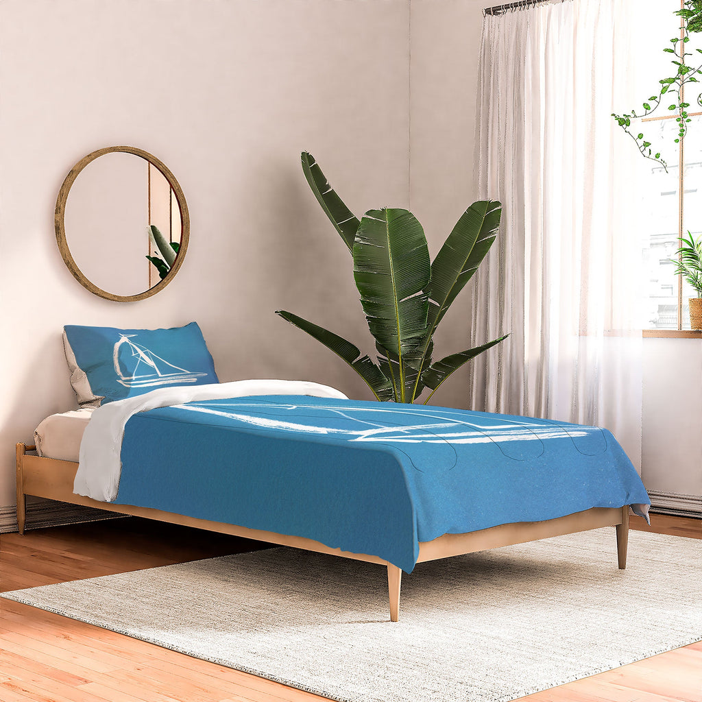 Intemporalis Sailboat Drawing Blue Comforter