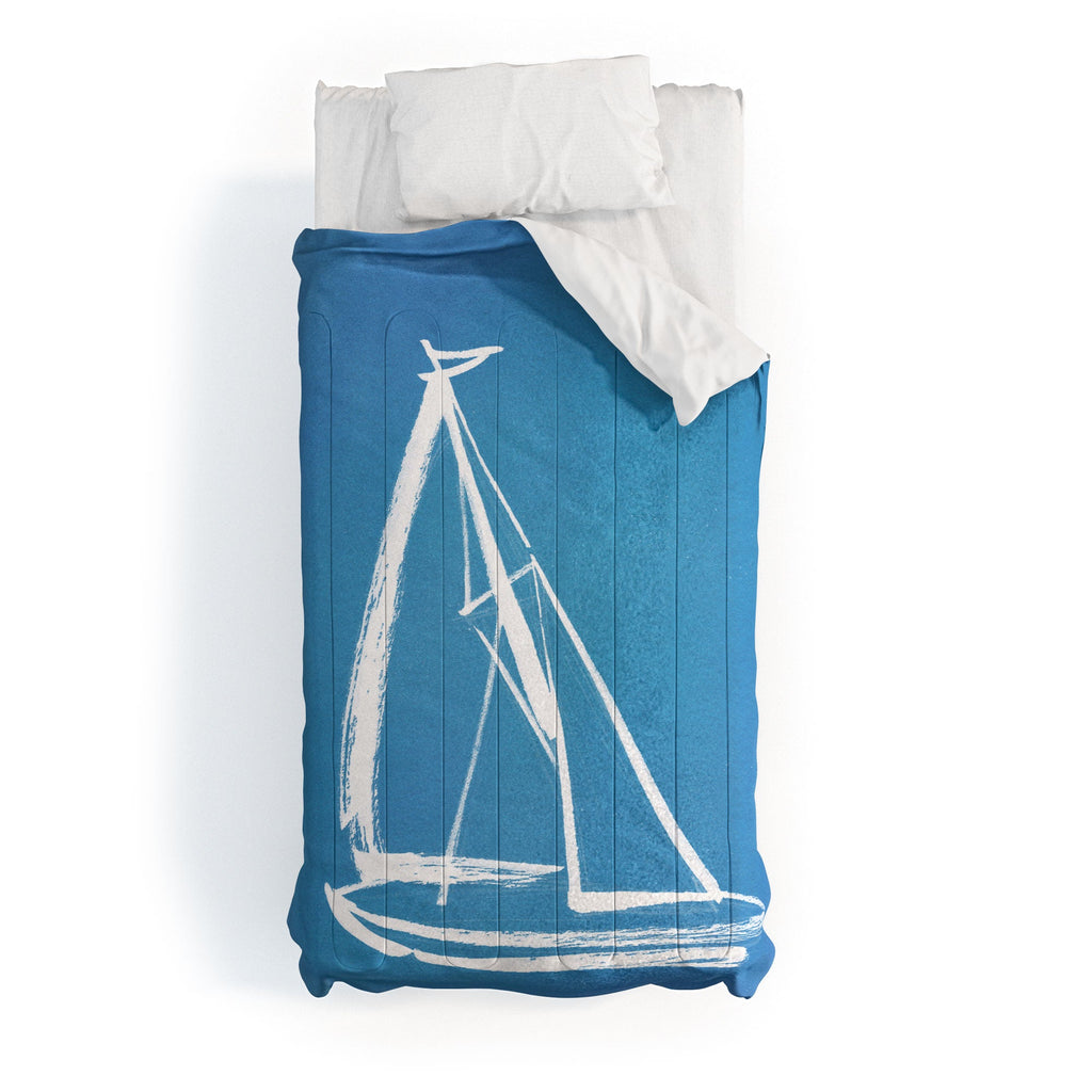 Intemporalis Sailboat Drawing Blue Comforter