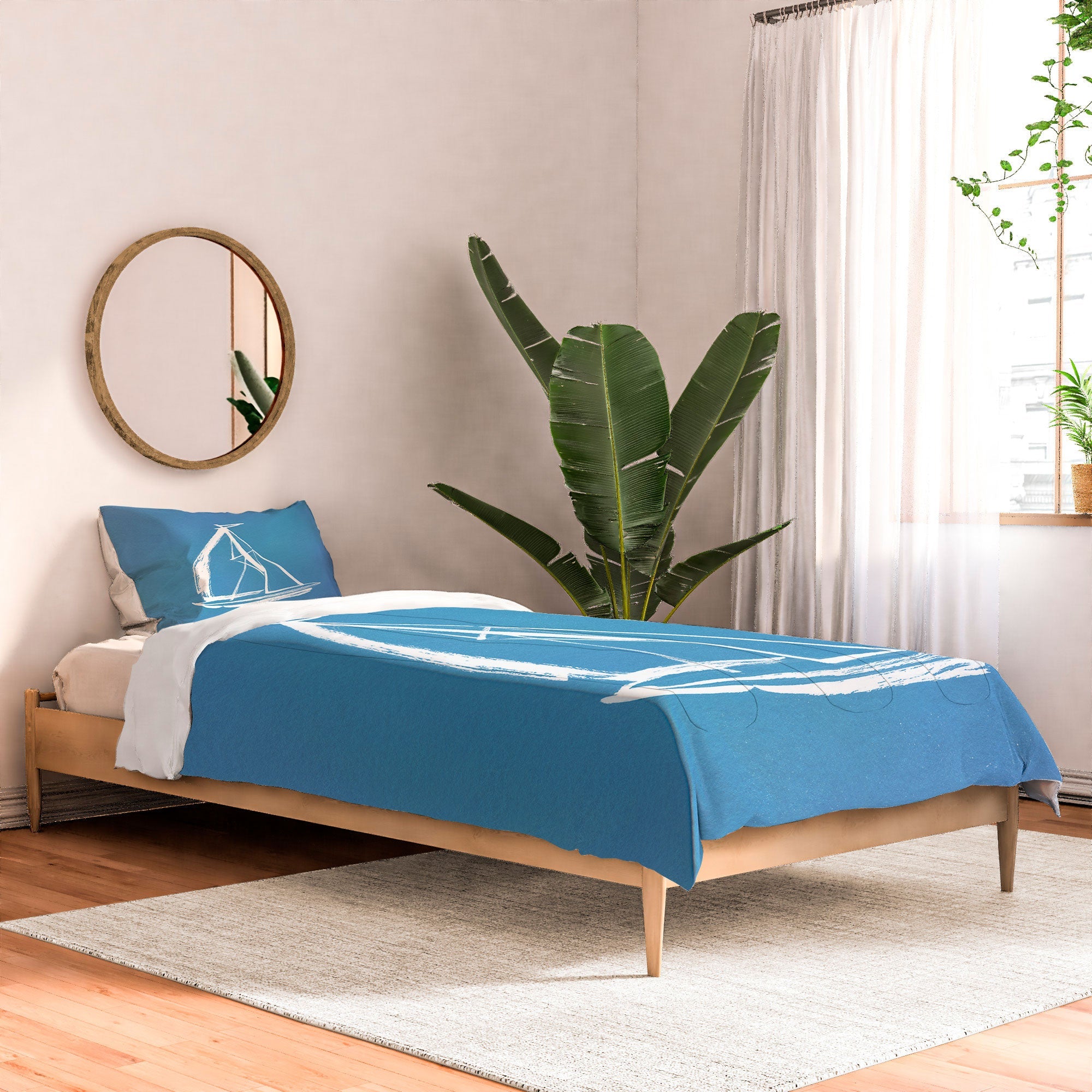 Intemporalis Sailboat Drawing Blue Comforter