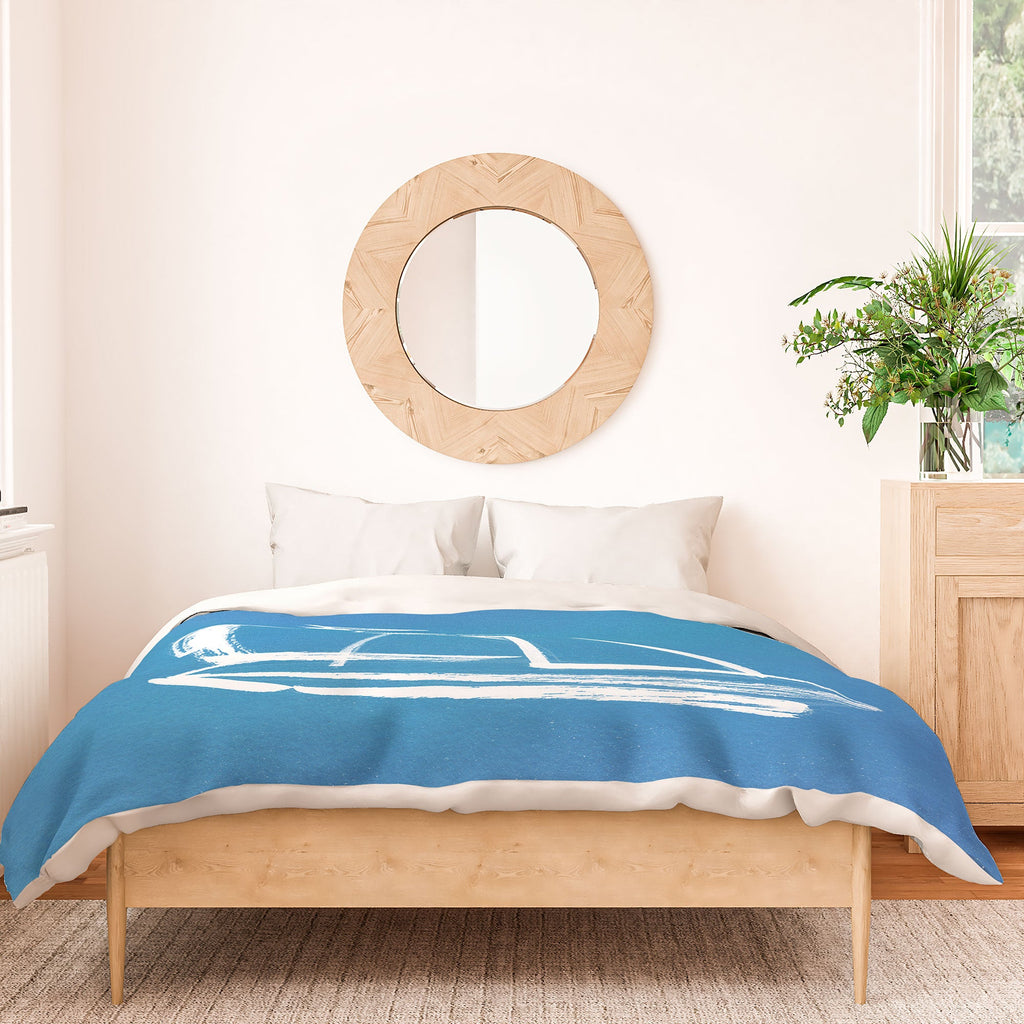 Intemporalis Sailboat Drawing Blue Duvet Cover