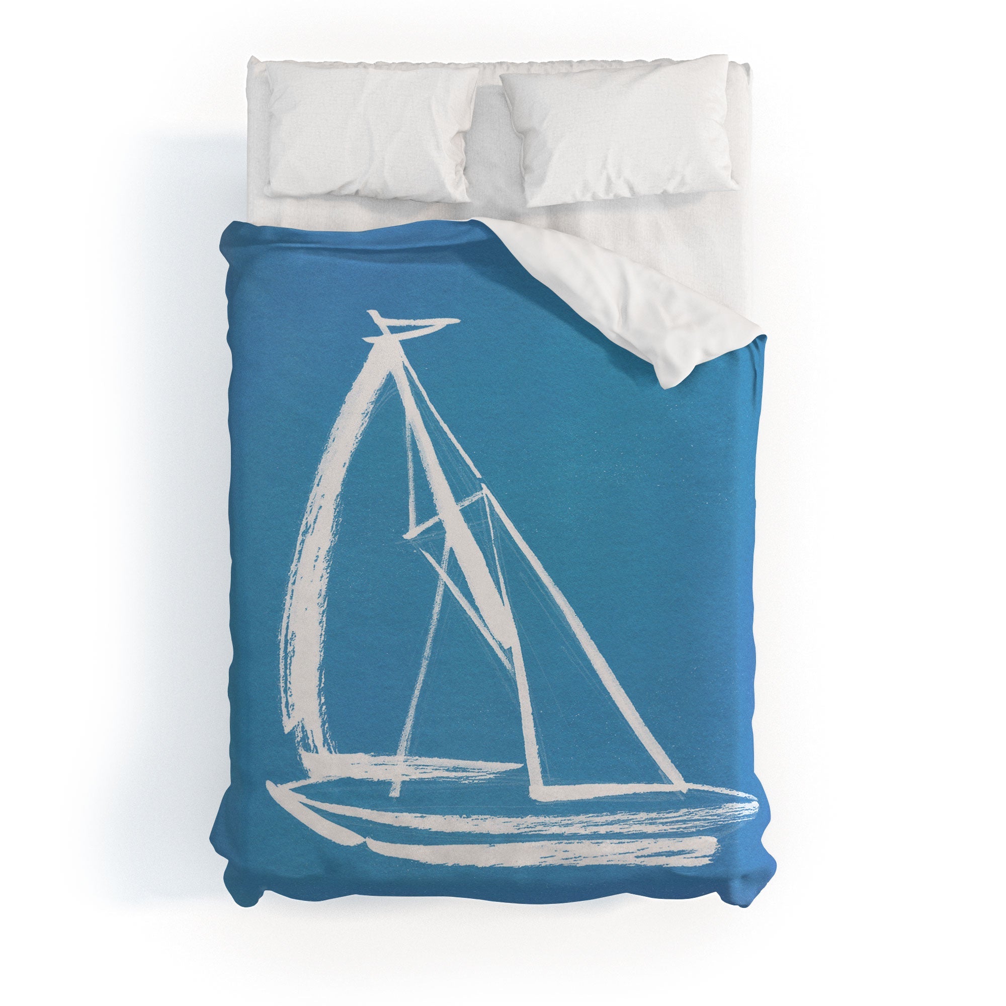 Intemporalis Sailboat Drawing Blue Duvet Cover