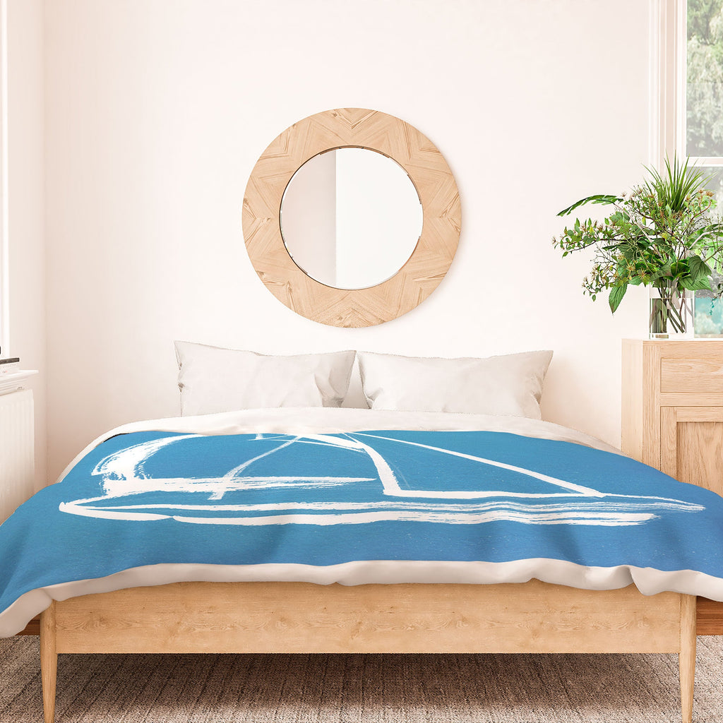 Intemporalis Sailboat Drawing Blue Duvet Cover