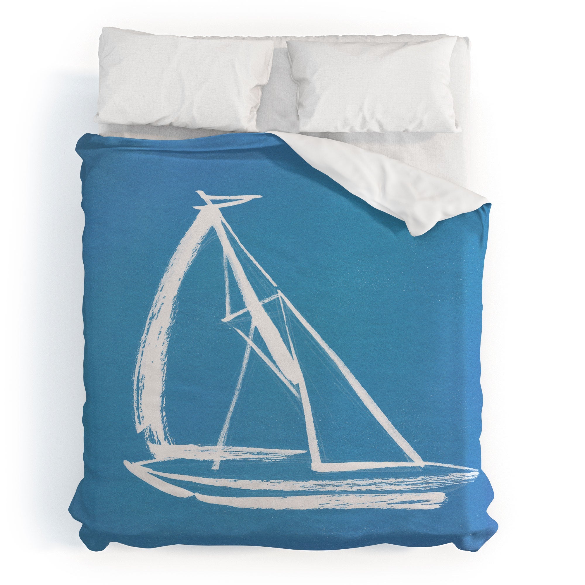 Intemporalis Sailboat Drawing Blue Duvet Cover