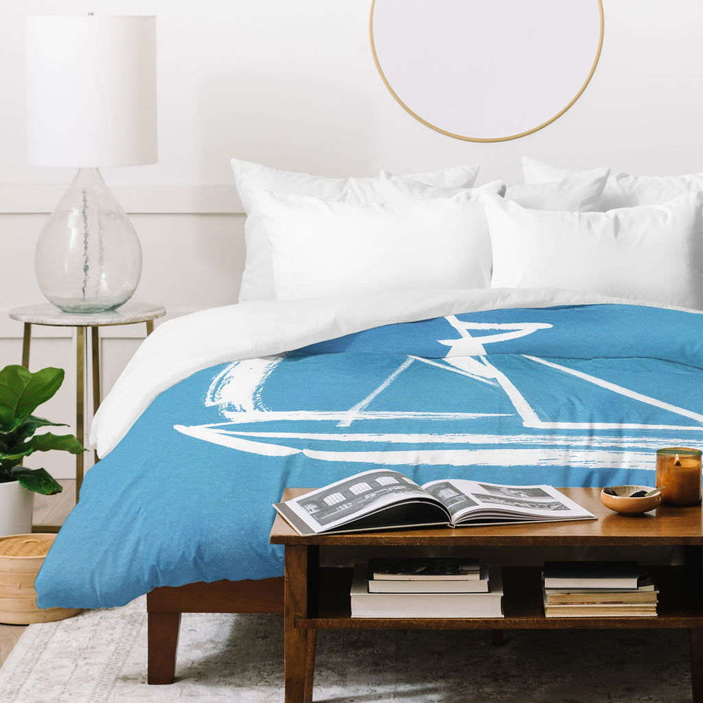 Intemporalis Sailboat Drawing Blue Duvet Cover