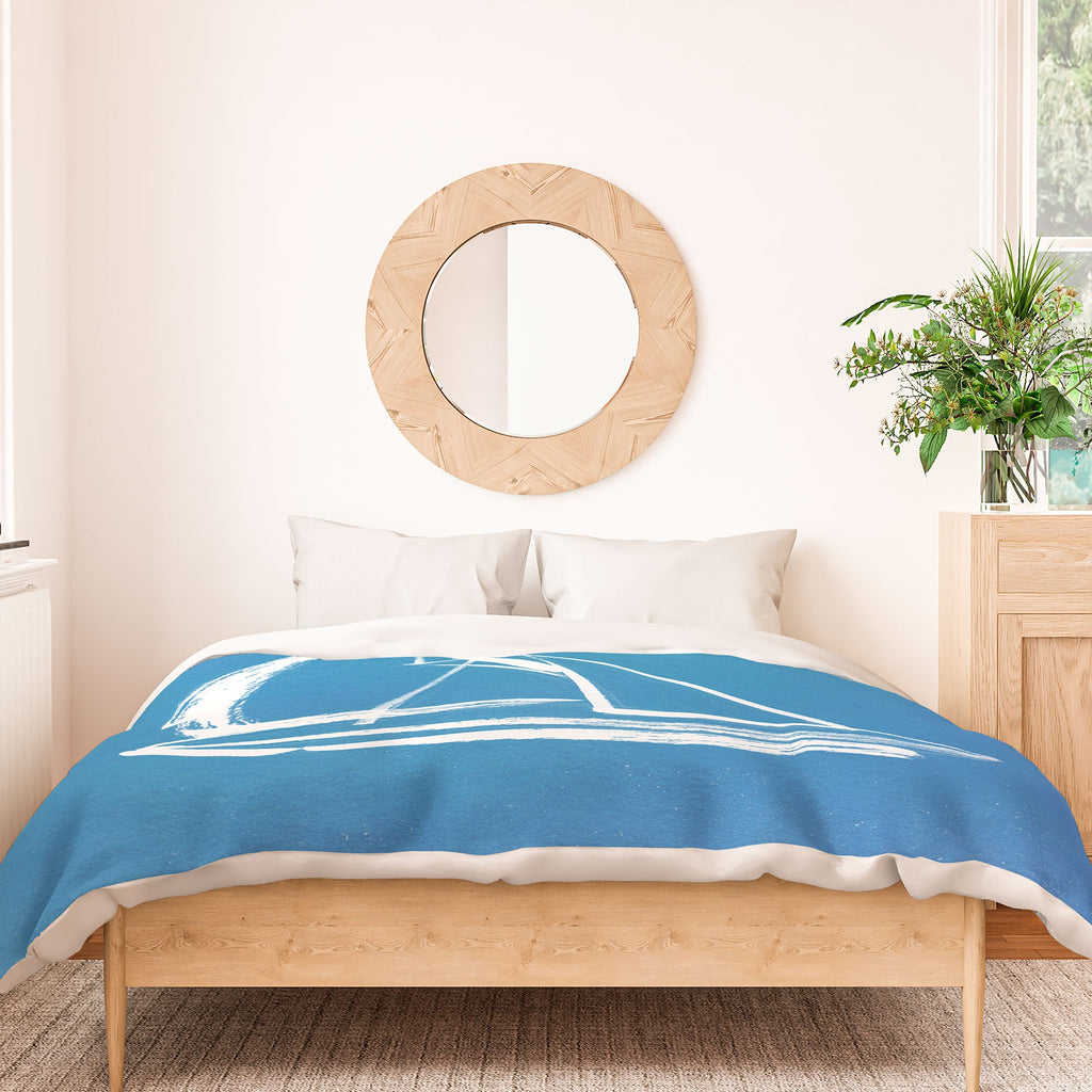 Intemporalis Sailboat Drawing Blue Duvet Cover