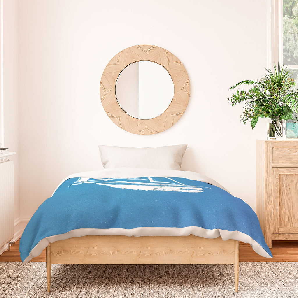 Intemporalis Sailboat Drawing Blue Duvet Cover
