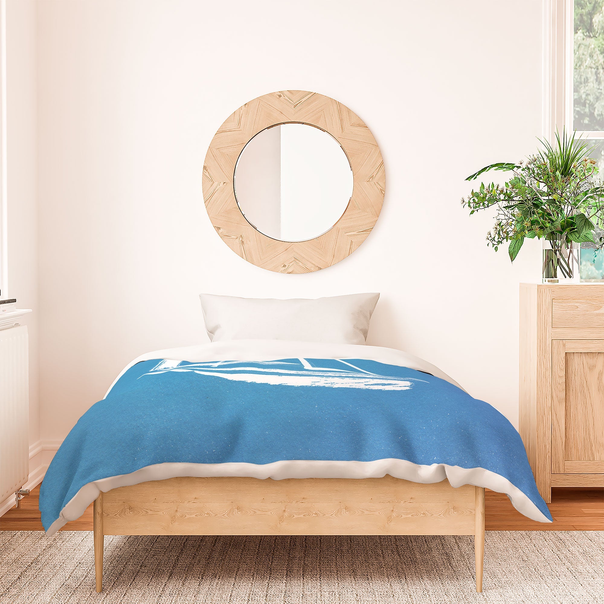 Intemporalis Sailboat Drawing Blue Duvet Cover